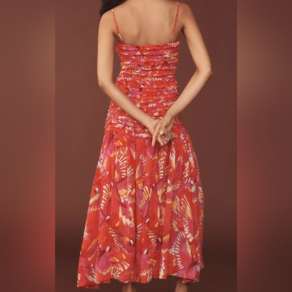 Farm Rio Shirred Drop-Waist Midi Dress Ladies Size XL - Picture 2 of 4